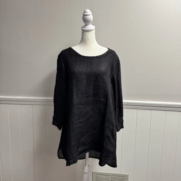 Flax Soft Tunic 3/4 Sleeves 100% Linen Grey Gray Small - Picture 14 of 14